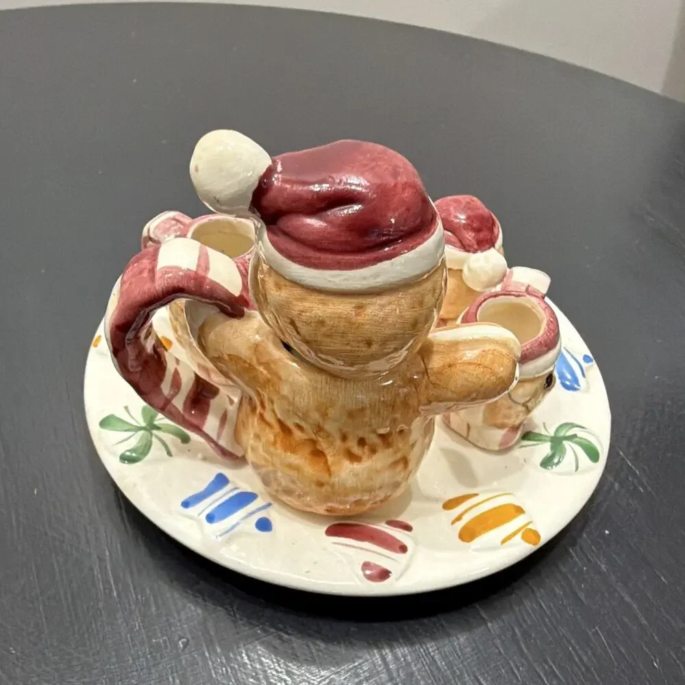 Ceramic Hand Painted Glossy Snowman Figurine Mug & Snack Plate Set, Multicolor